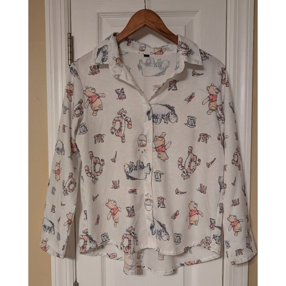 Winnie the Pooh Button Down Shirt with Super Cute Flowy Back Panel Size Small